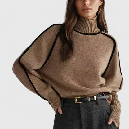 Relaxed Contrast Trim Turtleneck Sweater