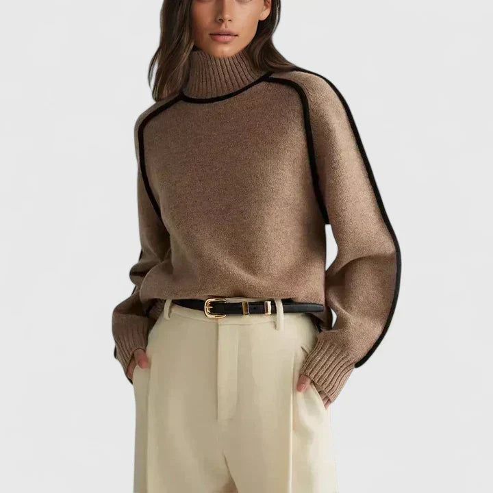 Relaxed Contrast Trim Turtleneck Sweater