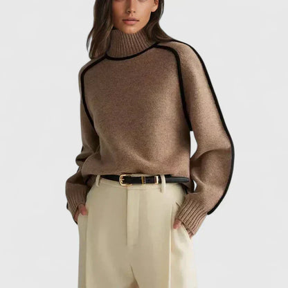 Relaxed Contrast Trim Turtleneck Sweater