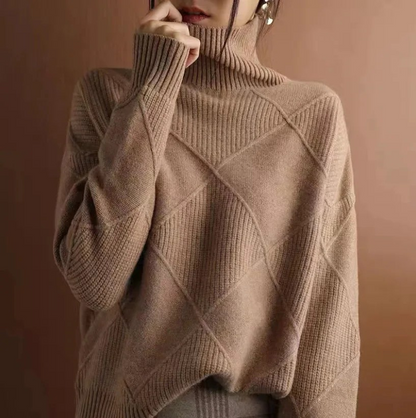 Textured Turtleneck Knit Sweater