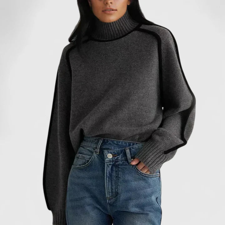 Relaxed Contrast Trim Turtleneck Sweater