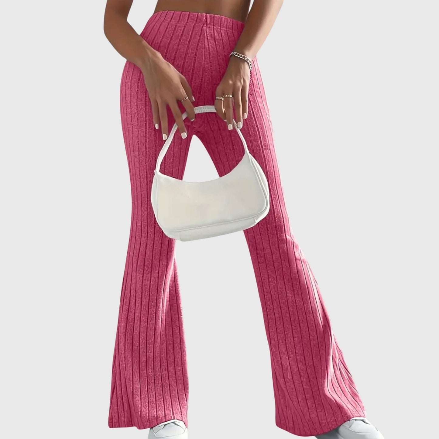 Soft Ribbed Wide-Leg Elegant Pants