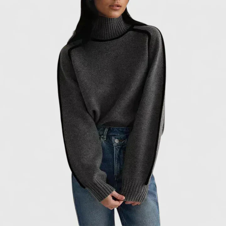 Relaxed Contrast Trim Turtleneck Sweater