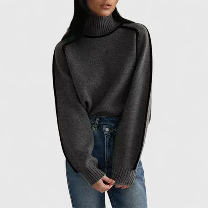 Relaxed Contrast Trim Turtleneck Sweater