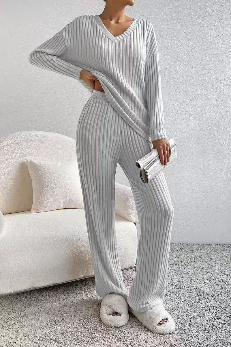 V-Neck Ribbed Lounge Set