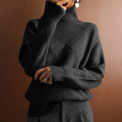Textured Turtleneck Knit Sweater