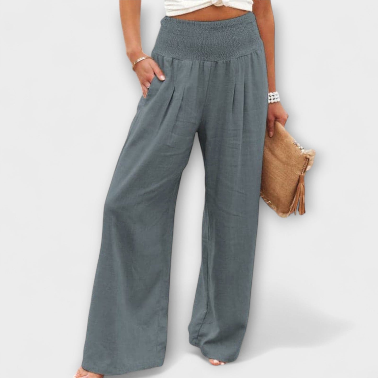 Relaxed Smocked Waist Wide-Leg Pants