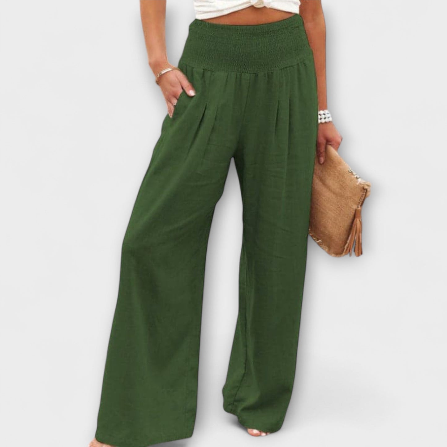 Relaxed Smocked Waist Wide-Leg Pants