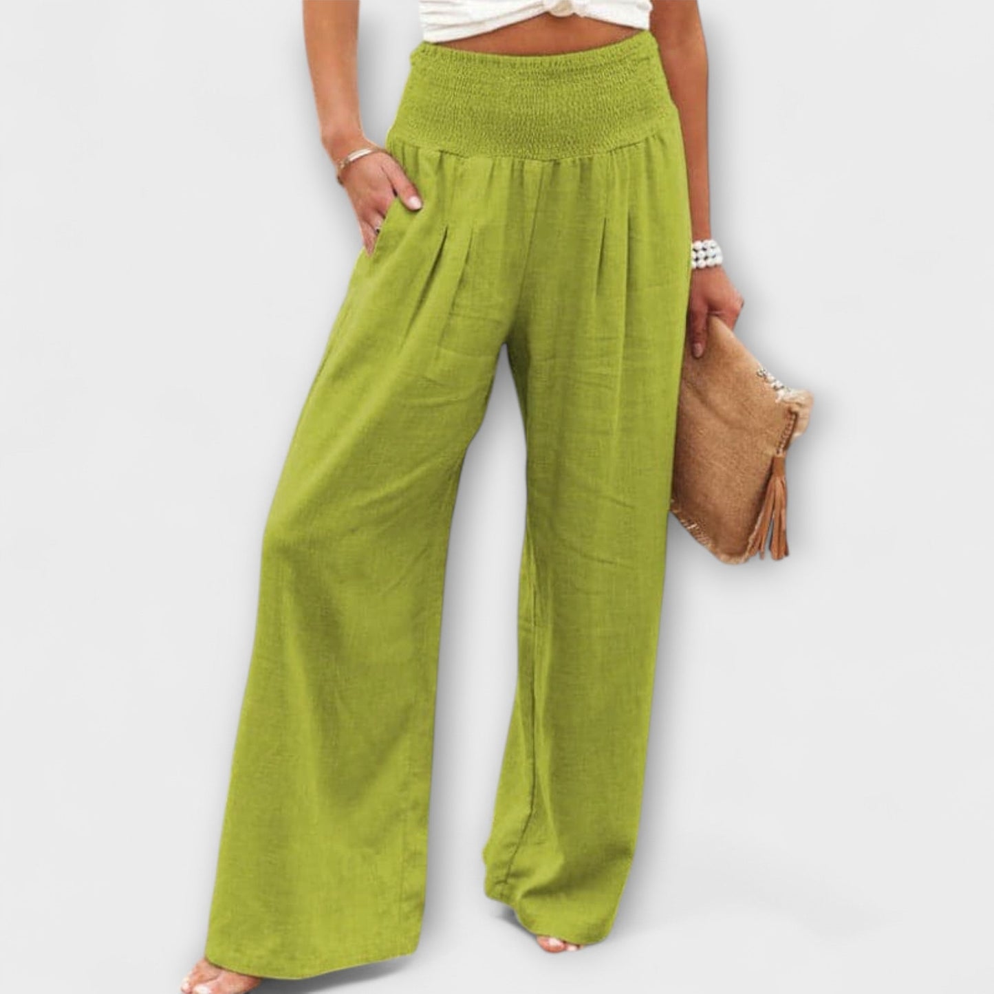 Relaxed Smocked Waist Wide-Leg Pants