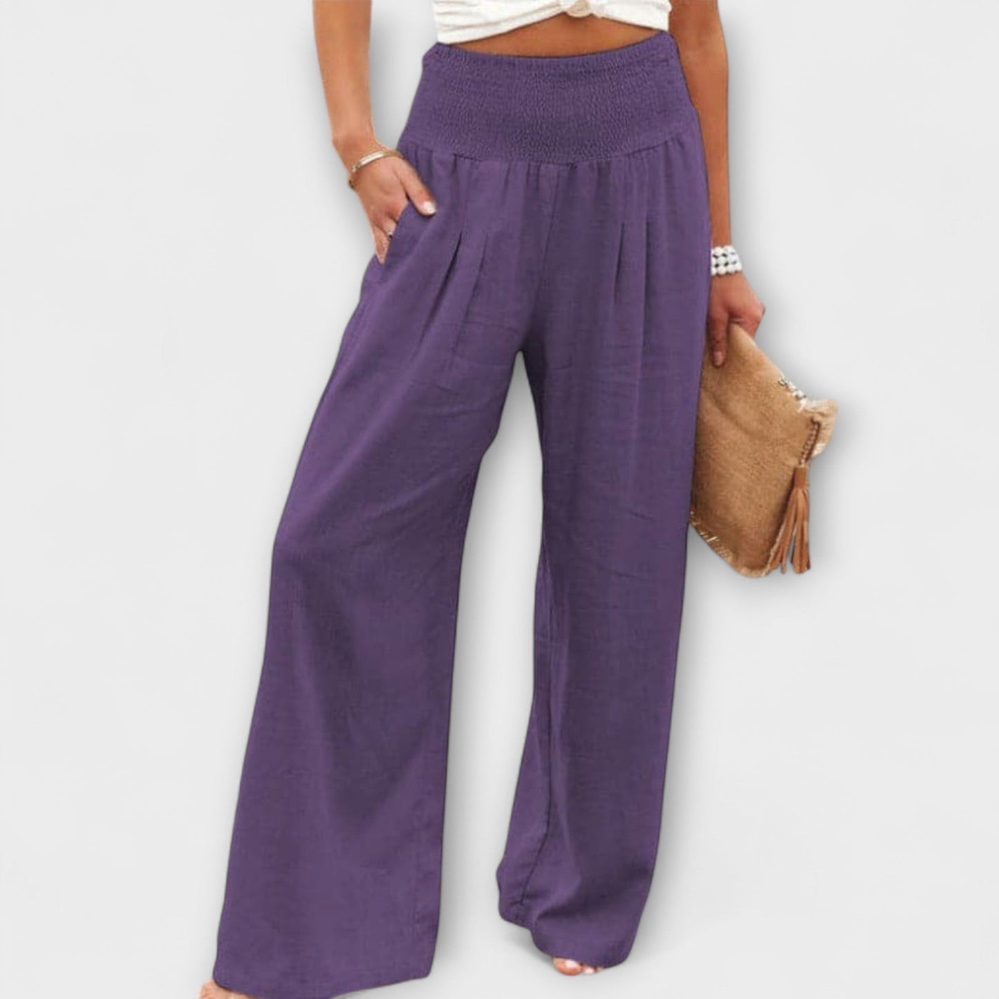 Relaxed Smocked Waist Wide-Leg Pants