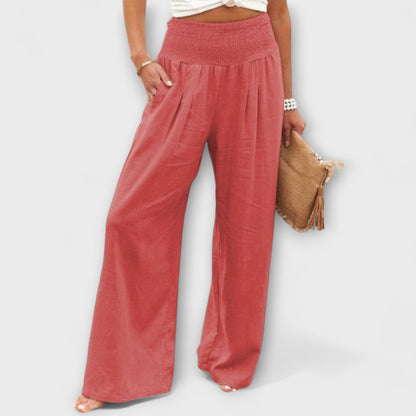 Relaxed Smocked Waist Wide-Leg Pants