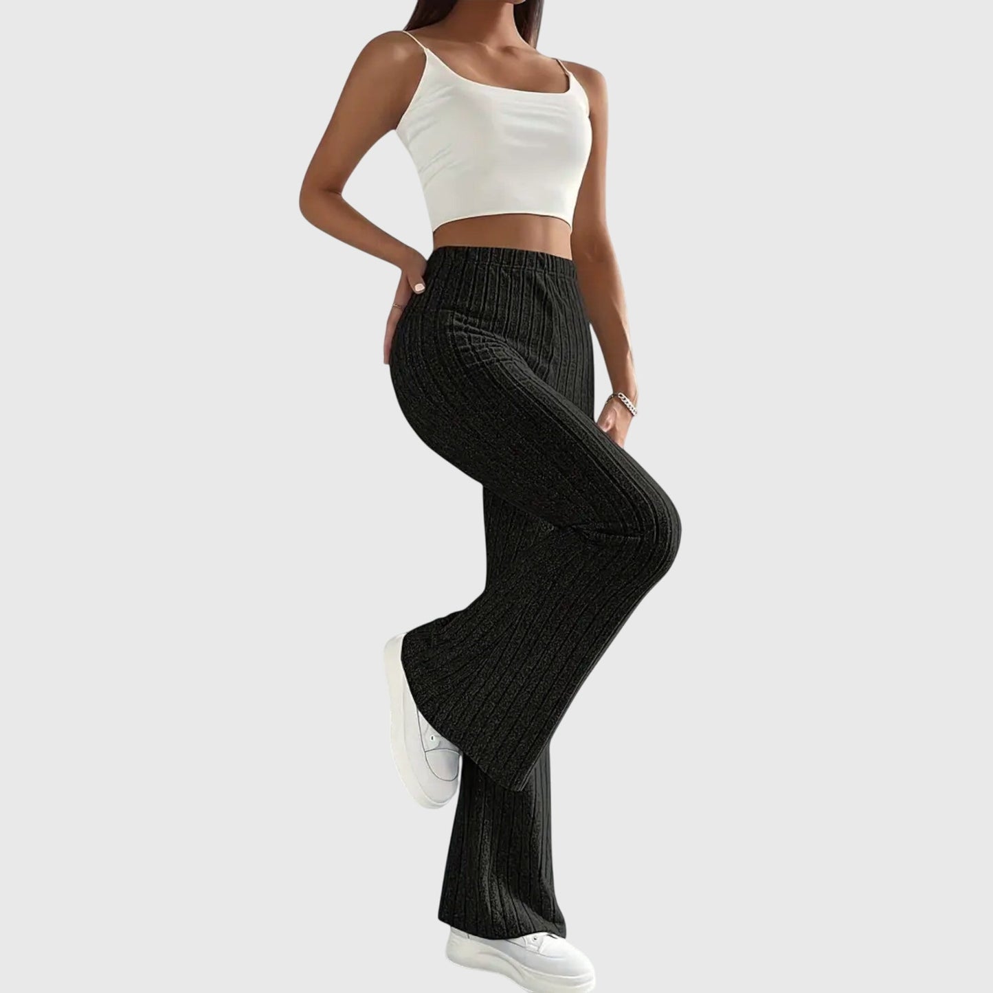 Soft Ribbed Wide-Leg Elegant Pants