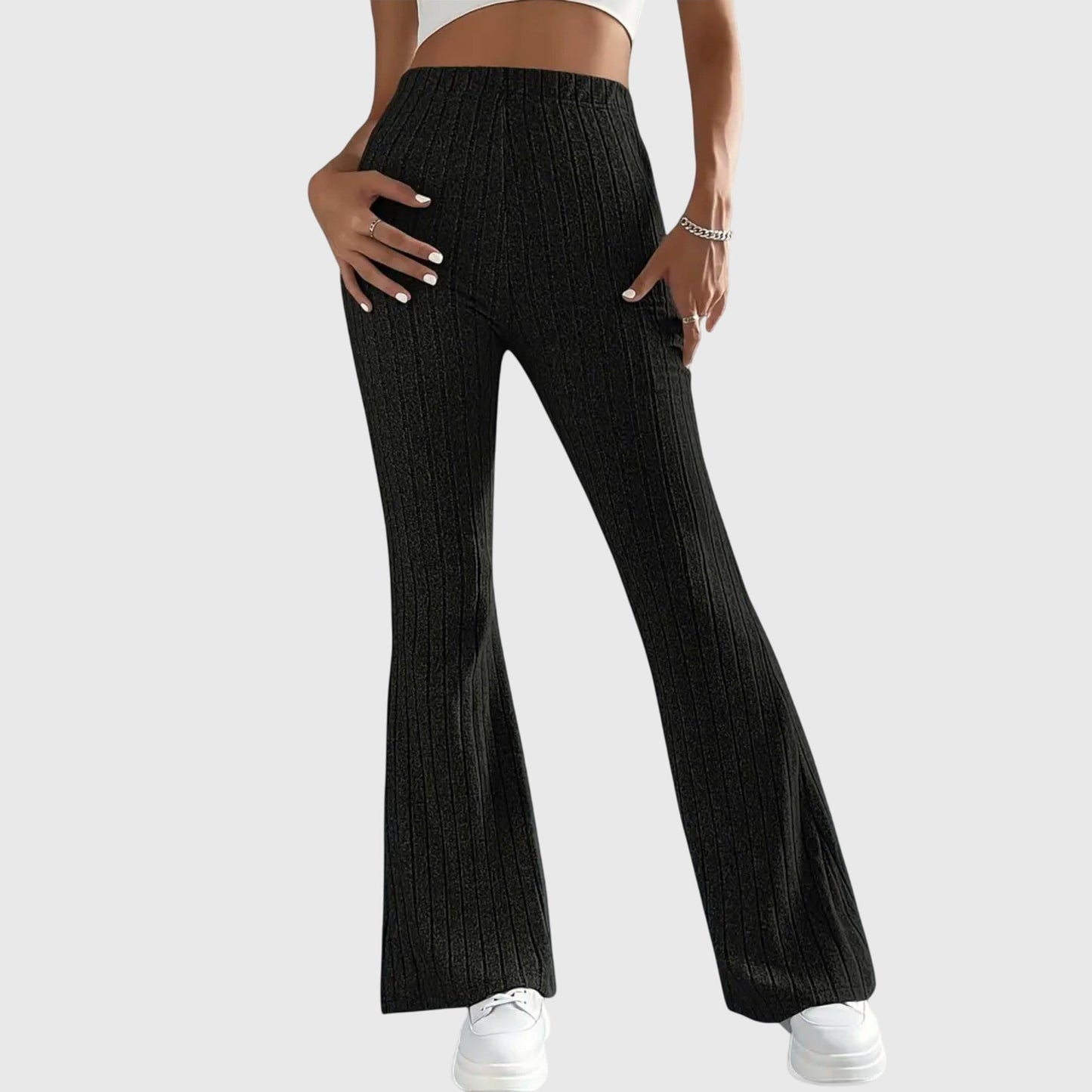 Soft Ribbed Wide-Leg Elegant Pants