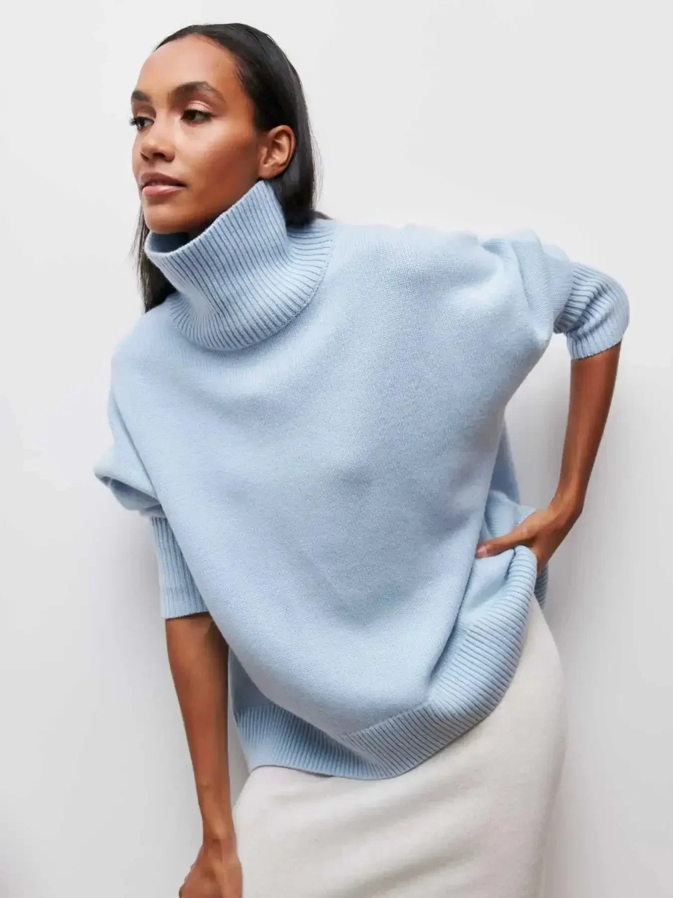 Relaxed Ribbed Turtleneck Sweater