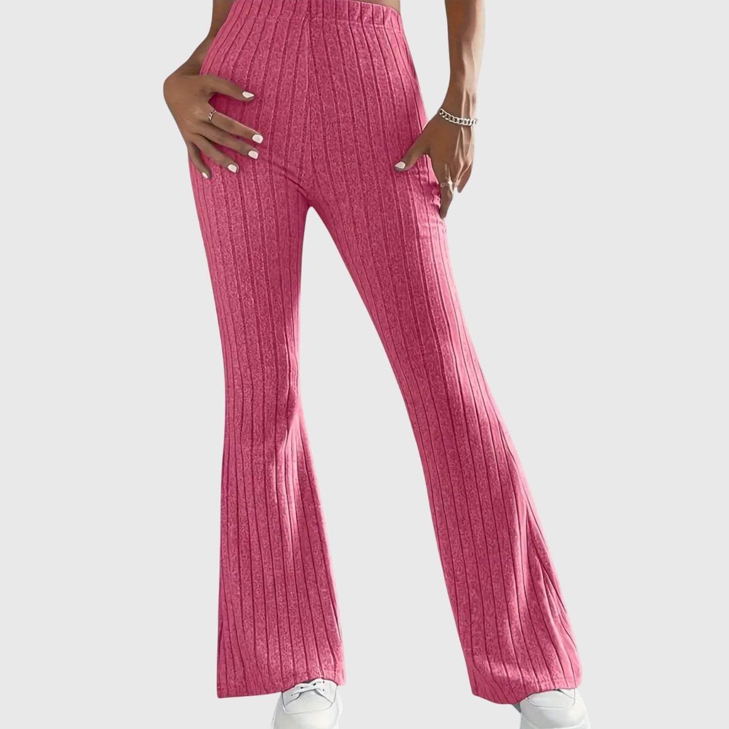 Soft Ribbed Wide-Leg Elegant Pants