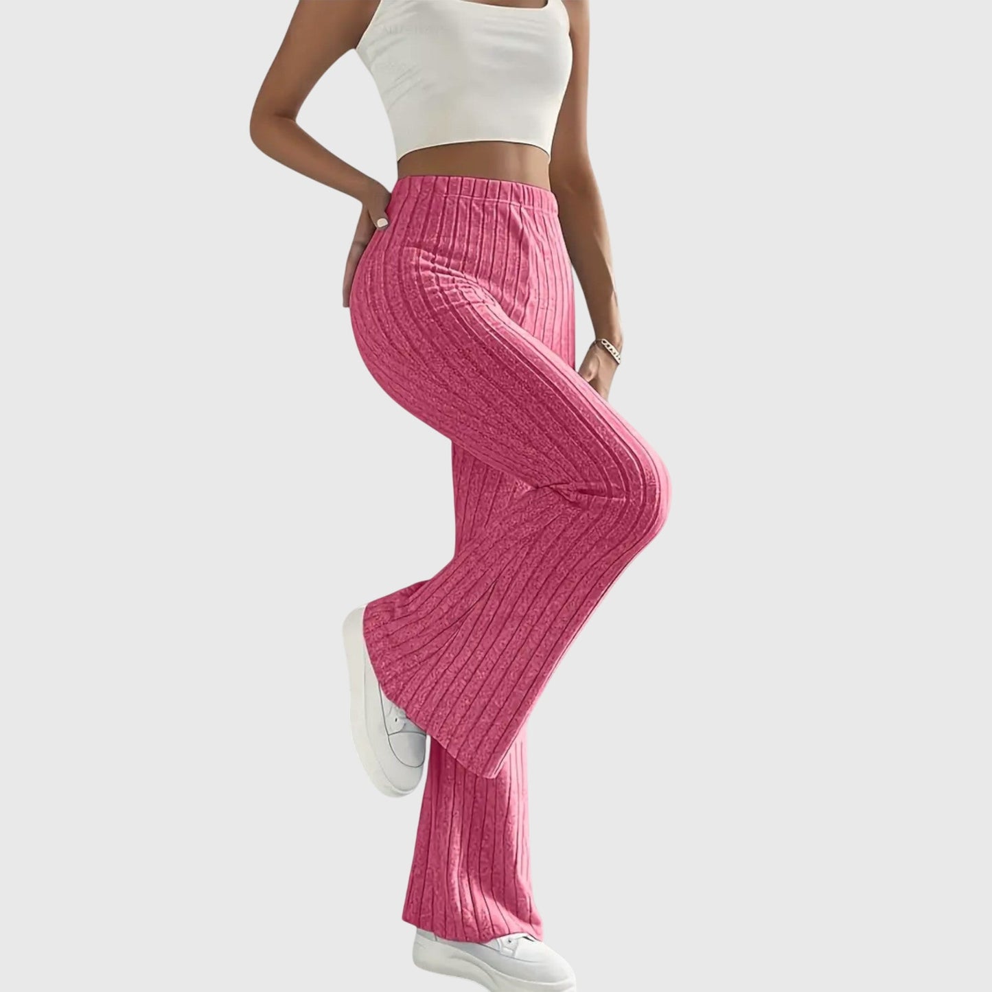 Soft Ribbed Wide-Leg Elegant Pants