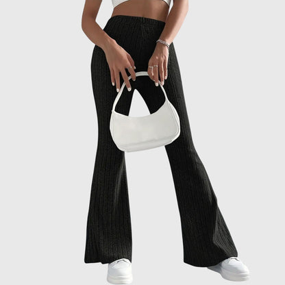 Soft Ribbed Wide-Leg Elegant Pants